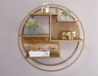 Wandregal FineBuy Hängeregal Holz Metall 62x62x17 cm Regal Rund Wiener Geflecht – Ansicht 4
