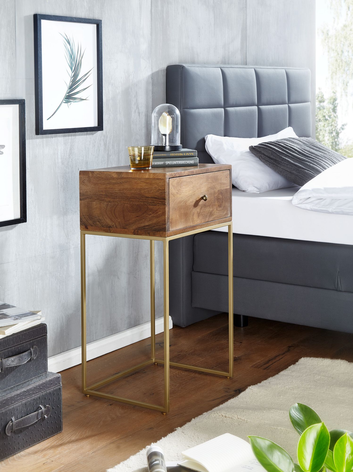 FineBuy Nachttisch Mango Massivholz / Metall 40x75,5x35 cm Nachtschrank Boxspringbett, Design Nachtkonsole mit Schublade, Nachtkommode mit Stauraum | Farbe: Braun FineBuy Nachttisch Mango Massivholz / Metall 40x75,5x35 cm Nachtschrank Boxspringbett, Design Nachtkonsole mit Schublade, Nachtkommode mit Stauraum | Farbe: Braun