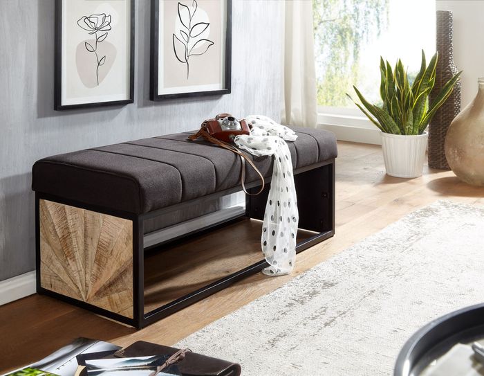 FineBuy Sitzbank Stoff Schwarz 105x40x40 cm Flur Polsterbank mit Metallgestell, Design Bettbank Schlafzimmer, Flurbank Garderobenbank 4251757705830