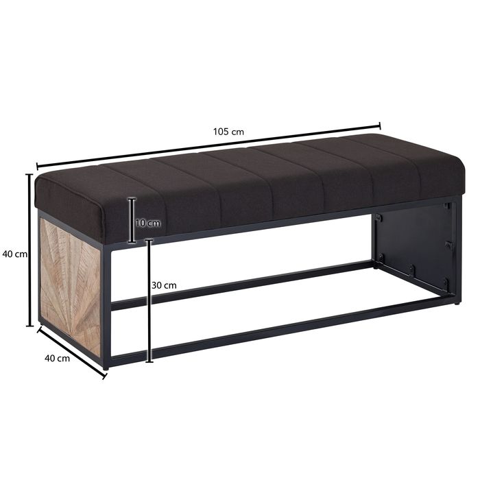 Sitzbank FineBuy Polsterbank Schwarz 105 cm Bettbank Schlafzimmer Flurbank Stoff – Maßzeichnung