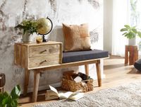 Sitzbank gepolstert 120cm Massivholz Stoff Schublade Garderobenbank Flurbank – Ansicht 2