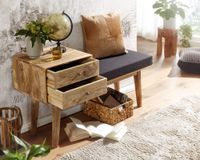 Sitzbank gepolstert 120cm Massivholz Stoff Schublade Garderobenbank Flurbank – Ansicht 4