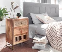 Nachttisch FineBuy Nachtkommode Boxspringbett Massivholz 60 cm Wiener Geflecht – Ansicht 2