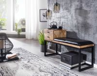 Sitzbank FineBuy Flurbank Echtleder Holz Massiv 100 cm Polsterbank Stauraum Bank – Ansicht 2