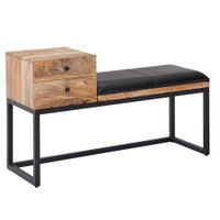 Sitzbank FineBuy Flurbank Echtleder Holz Massiv 100 cm Polsterbank Stauraum Bank – Ansicht 6