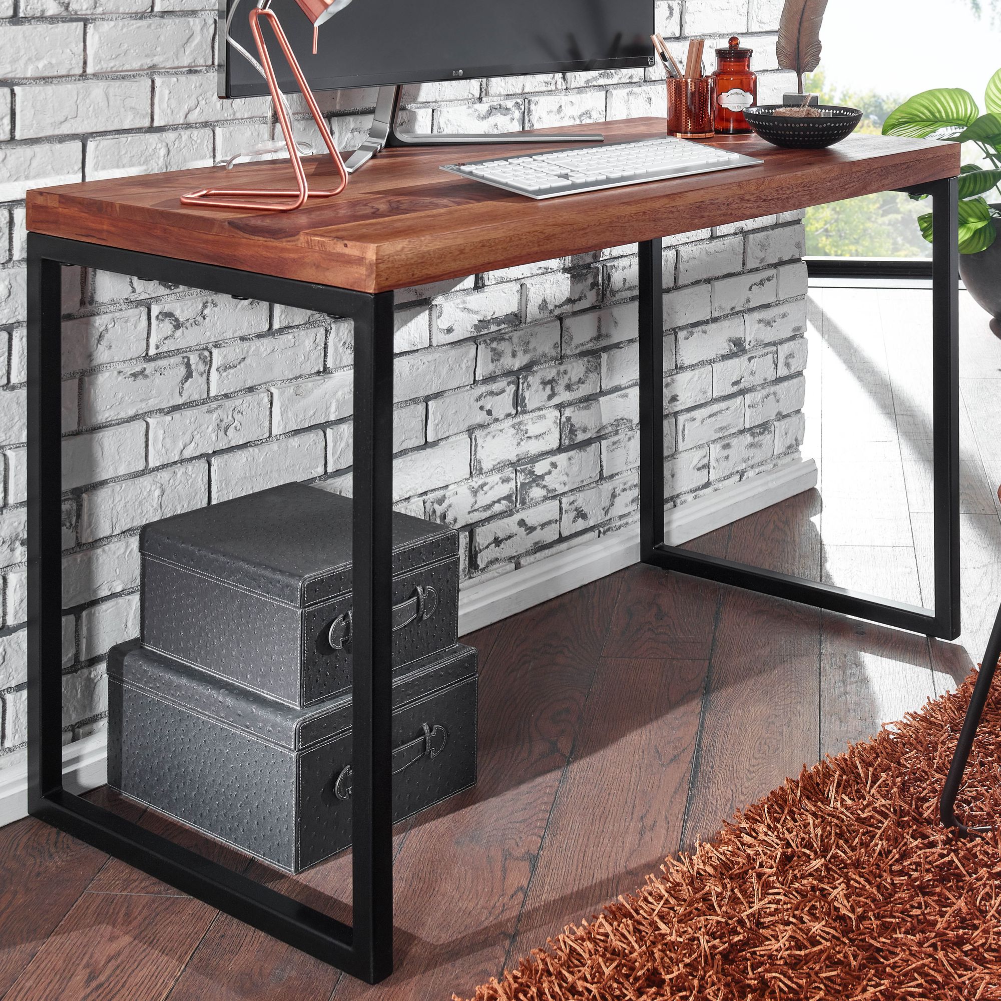 FineBuy Schreibtisch Sheesham Massivholz / Metall 117x59x76,5 cm Computertisch, Design Bürotisch Klein Dunkel, Laptoptisch Arbeitszimmer | Farbe: Braun FineBuy Schreibtisch Sheesham Massivholz / Metall 117x59x76,5 cm Computertisch, Design Bürotisch Klein Dunkel, Laptoptisch Arbeitszimmer | Farbe: Braun