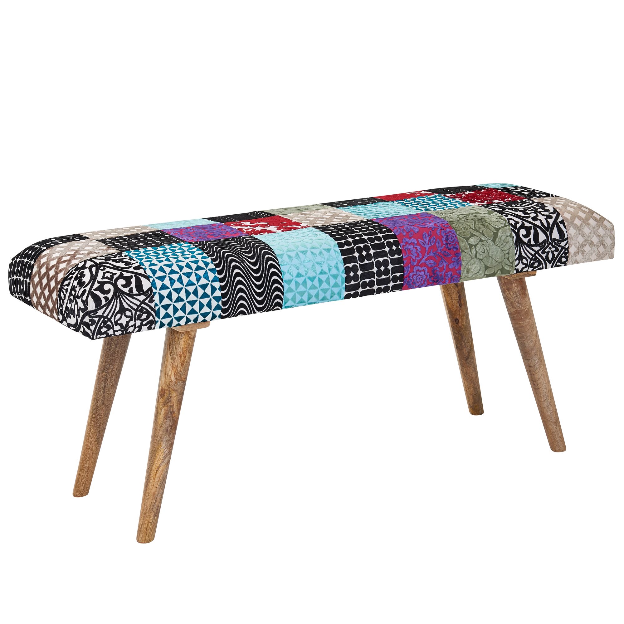 FineBuy gepolsterte Sitzbank 120 cm Patchwork - Retro Polsterbank für Garderobe Schlafzimmer & Wohnzimmer - Garderobenbank Eingangsbereich - Handmade | Farbe: Bunt