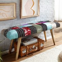 Sitzbank FineBuy Bettbank Samt 117 cm Patchwork Flurbank Polsterbank Bank Modern – Ansicht 1