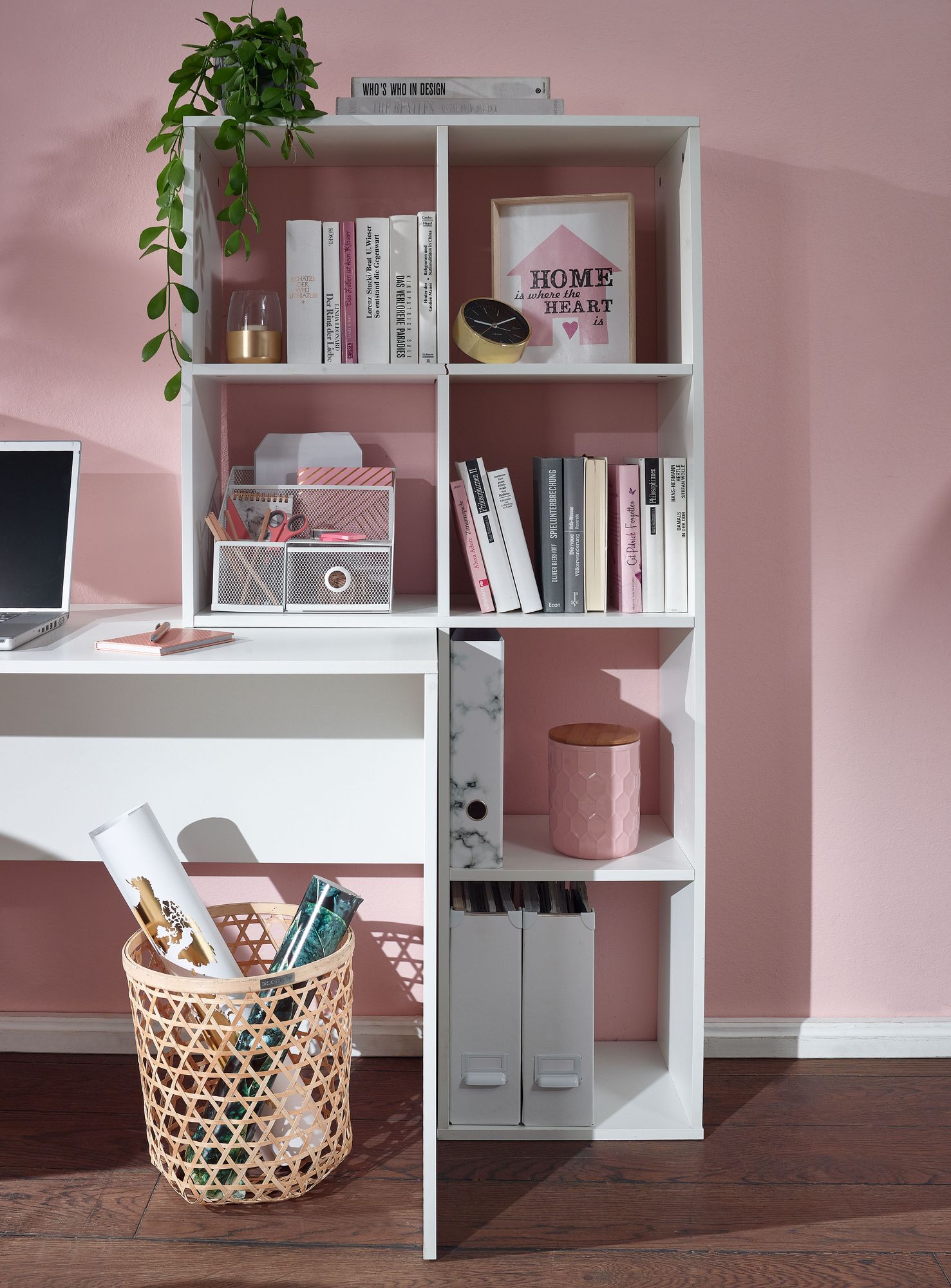 FineBuy Schreibtisch mit Regal Weiß 170x59x143,5 cm Bürotisch Modern, Laptoptisch mit 6 Ablagen, Homeoffice Computertisch mit Stauraum | Farbe: Weiß