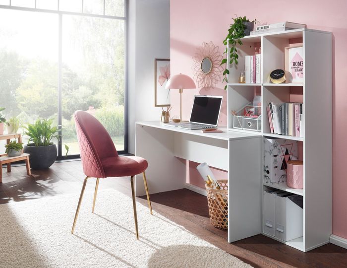 FineBuy Schreibtisch mit Regal Weiß 170x59x143,5 cm Bürotisch Modern, Laptoptisch mit 6 Ablagen, Homeoffice Computertisch mit Stauraum