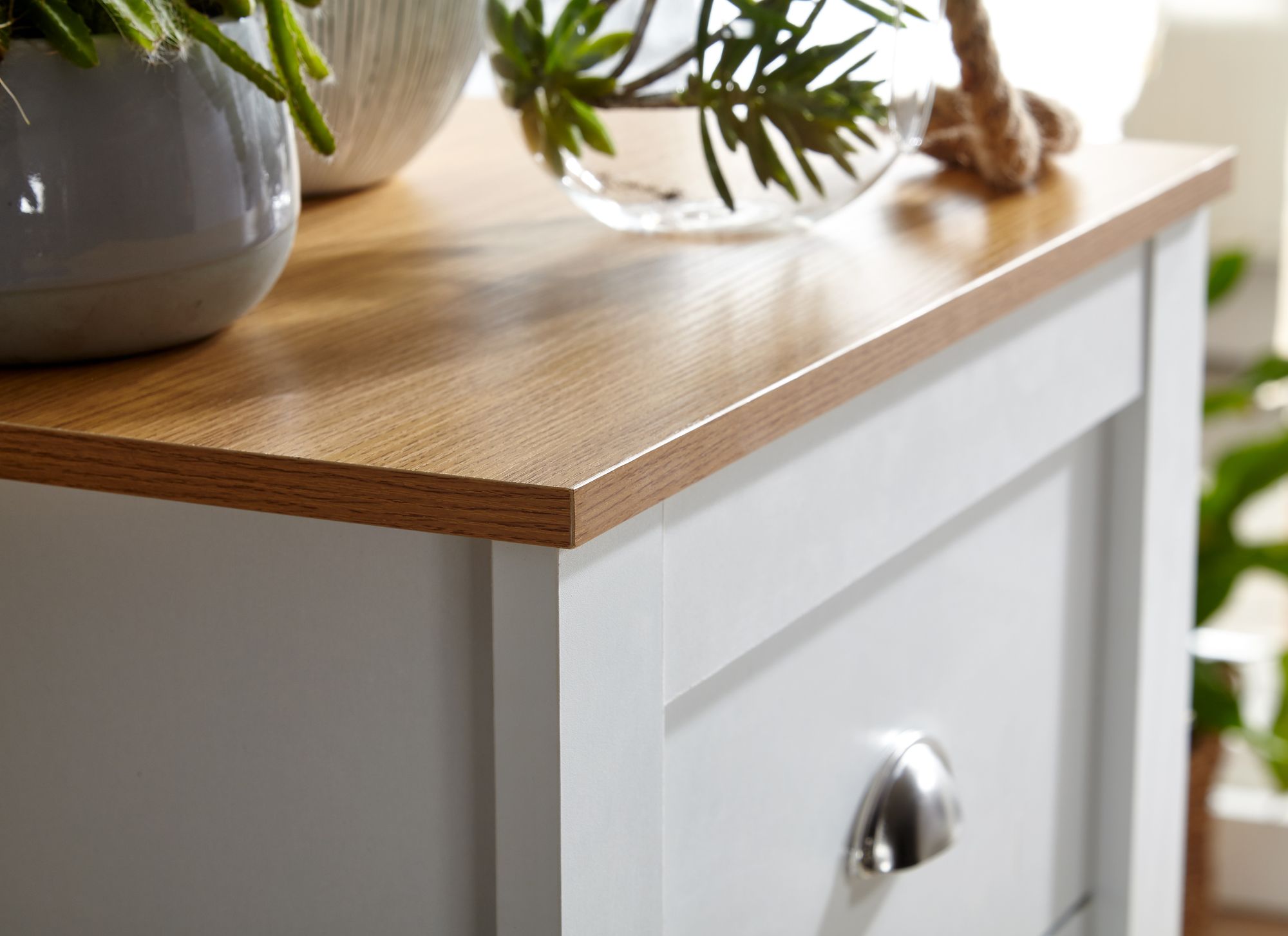 FineBuy Sideboard mit 5 Schubladen 53x114x39 cm Kommode Weiß / Eiche Modern, Design Anrichte Hoch Schmal, Schubladenkommode Wohnzimmer | Farbe: Weiß