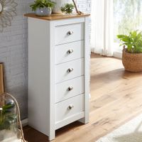 Schubladenkommode 53cm mit 5 Schubladen in MDF Weiß mit Eiche Kommode Sideboard – Ansicht 1