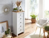 Schubladenkommode 53cm mit 5 Schubladen in MDF Weiß mit Eiche Kommode Sideboard – Ansicht 2
