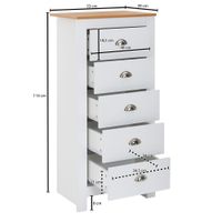 Schubladenkommode 53cm mit 5 Schubladen in MDF Weiß mit Eiche Kommode Sideboard – Ansicht 3