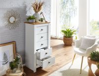 Schubladenkommode 53cm mit 5 Schubladen in MDF Weiß mit Eiche Kommode Sideboard – Ansicht 4