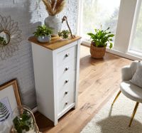 Schubladenkommode 53cm mit 5 Schubladen in MDF Weiß mit Eiche Kommode Sideboard – Ansicht 5