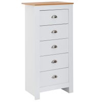 Schubladenkommode 53cm mit 5 Schubladen in MDF Weiß mit Eiche Kommode Sideboard – Ansicht 6