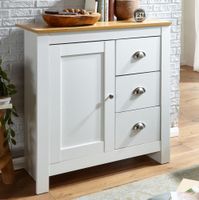 Sideboard 80 cm MDF Weiß & Eiche Dekor Design Kommode mit 3 Schubladen & 1 Tür – Ansicht 1
