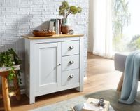 Sideboard 80 cm MDF Weiß & Eiche Dekor Design Kommode mit 3 Schubladen & 1 Tür – Ansicht 2