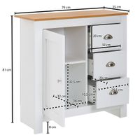 Sideboard 80 cm MDF Weiß & Eiche Dekor Design Kommode mit 3 Schubladen & 1 Tür – Ansicht 3
