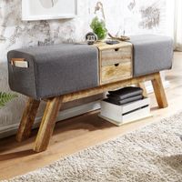Sitzbank FineBuy Turnbock Stoff 120 cm Grau Springbock Stauraum Turnhocker Bank – Ansicht 1