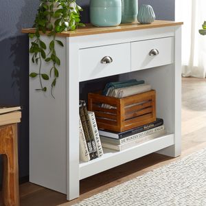 FB72116 FineBuy Konsolentisch 85x35x76 cm Weiß / Eiche Design Anrichte Modern Schmal, Ablagetisch Flur mit Schubladen & Stauraum, Flurtisch Hoch 4251757706110