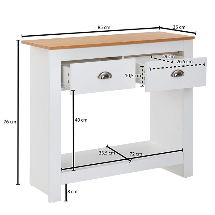 Konsolentisch FineBuy Anrichte 85x35x76 cm Ablagetisch Flurtisch Weiß Tisch – Maßzeichnung