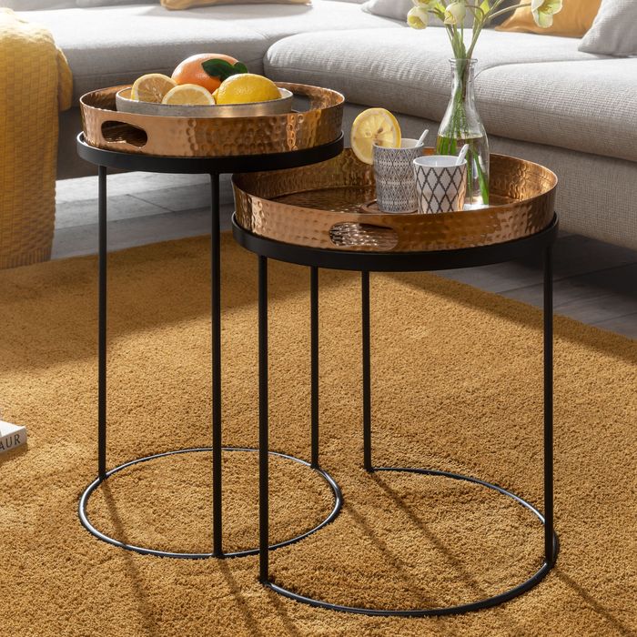 Beistelltisch FineBuy Sofatisch Set Metall Tabletttisch Couchtisch Tisch Rund