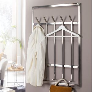 FB73626 FineBuy Wandgarderobe Metall Silber 60x100x7,5 cm Design Flurgarderobe Stahl, Hakenleiste Wandpaneel, Garderobe Wand, Garderobenleiste Flur 4251757706479