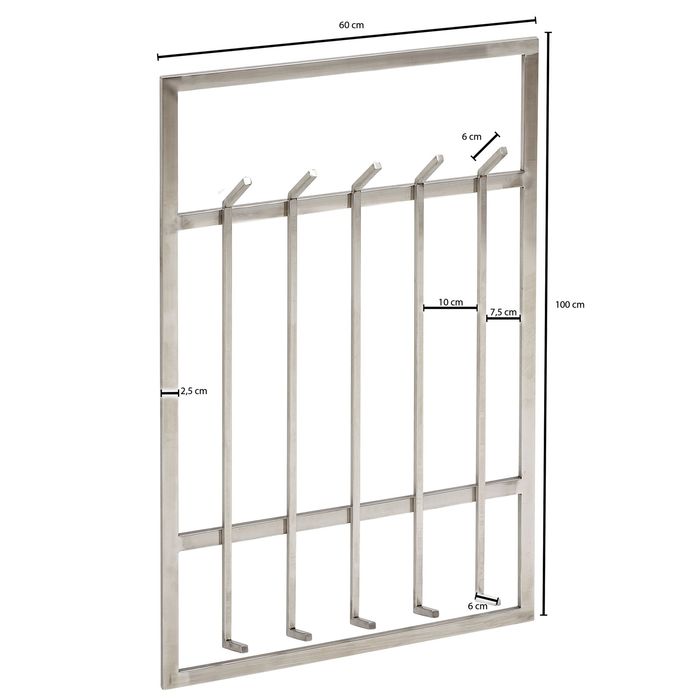 Wandgarderobe FineBuy Garderobe Metall 100 cm Silber Flur Hakenleiste Paneel – Maßzeichnung