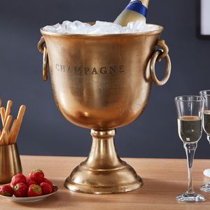 FineBuy Champagnerkühler 28,5x37,5x28,5 cm Aluminium Massiv Sektkühler Groß, Flaschenkühler Getränkekühler Tisch, Kühler für Champagner - Wein - Sekt