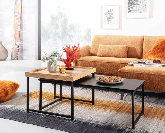 FineBuy Couchtisch 2er Set Holz / Metall Sofatisch Eckig Modern, Beistelltisch 2-teilig, Design Wohnzimmertische, Holztisch Satztische