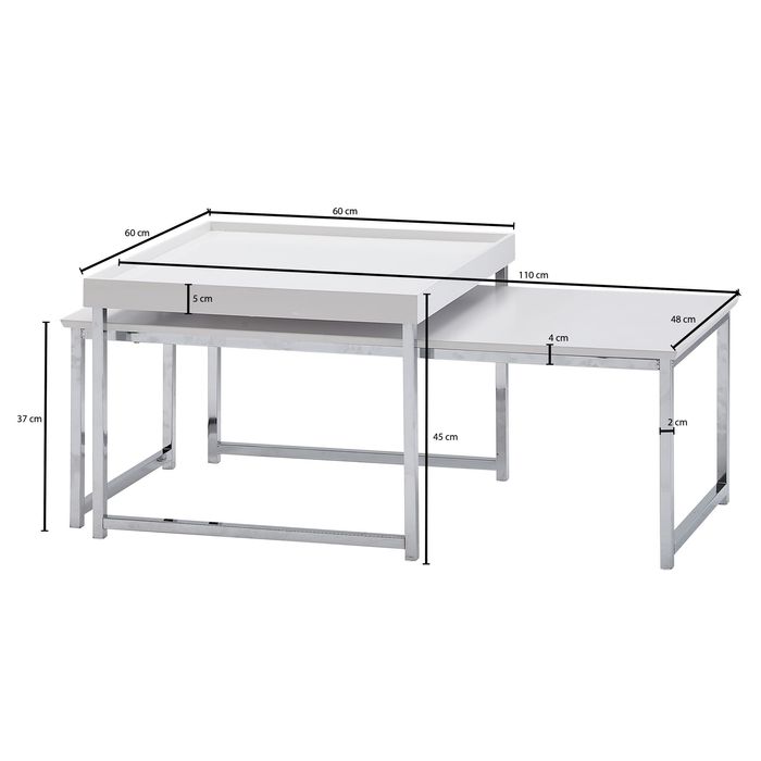 Couchtisch FineBuy Sofatisch 2er Set Holz Metall Satztisch Tisch Modern Design – Maßzeichnung