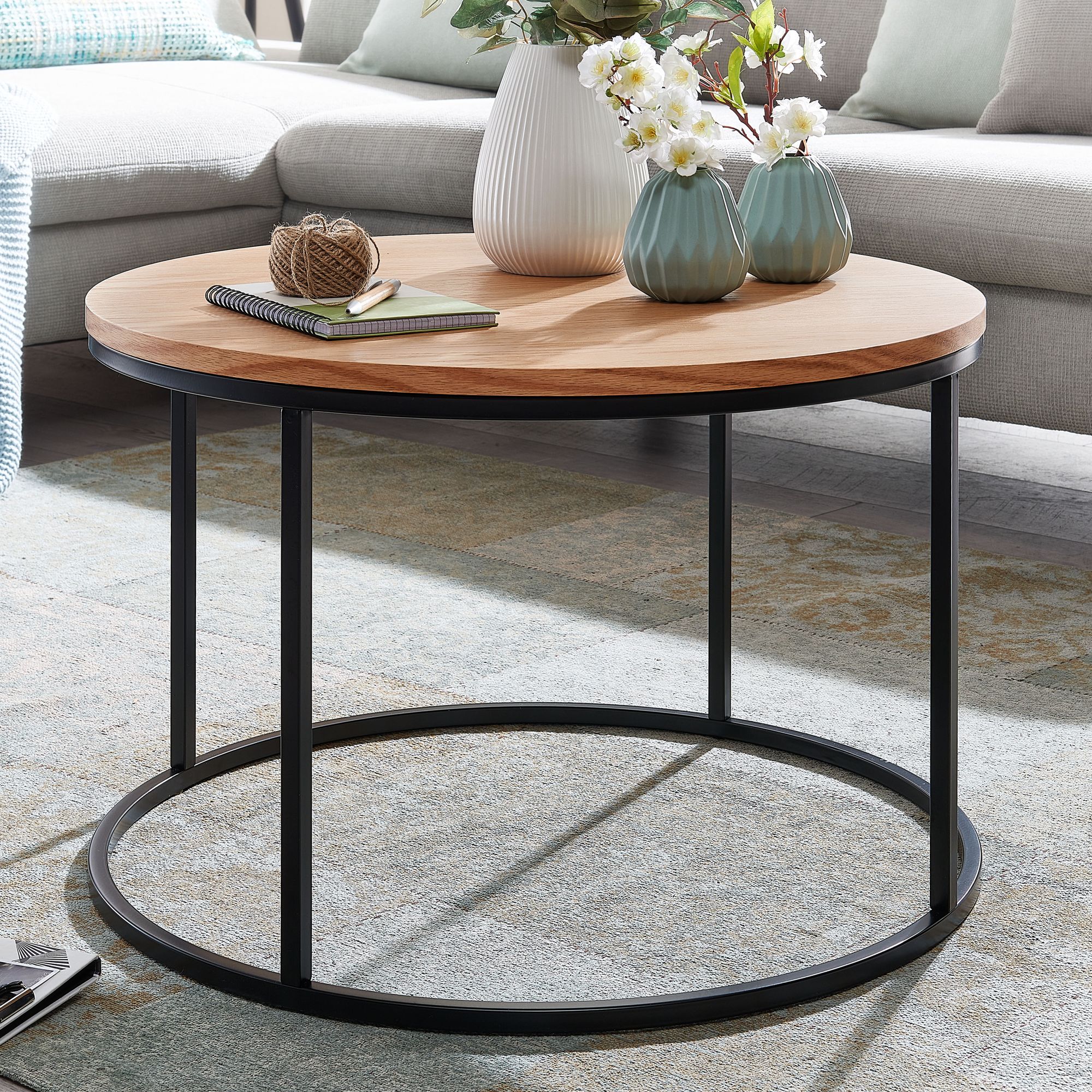 FineBuy Couchtisch rund 70 cm aus MDF Holz & Metall Skandinavisches Eiche Design – moderner Wohnzimmertisch mit stabilem Metallgestell, eleganter Beistelltisch für Wohnzimmer | Farbe: Braun FineBuy Couchtisch rund 70 cm aus MDF Holz & Metall Skandinavisches Eiche Design – moderner Wohnzimmertisch mit stabilem Metallgestell, eleganter Beistelltisch für Wohnzimmer | Farbe: Braun