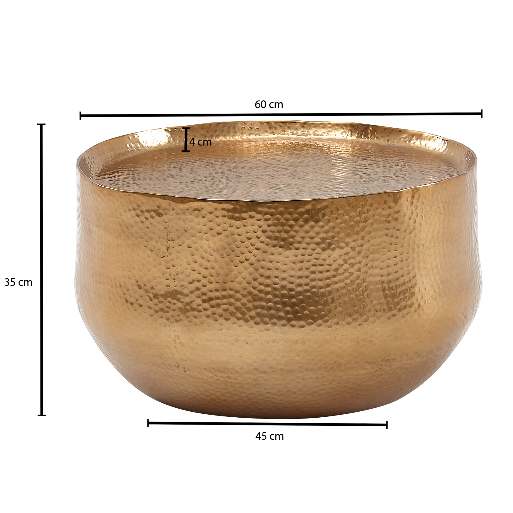 FineBuy Design Couchtisch rund 60 cm aus Metall - Handgefertigter Aluminium Wohnzimmertisch mit Hammerschlag - Orientalischer runder Alu Sofatisch | Farbe: Gold