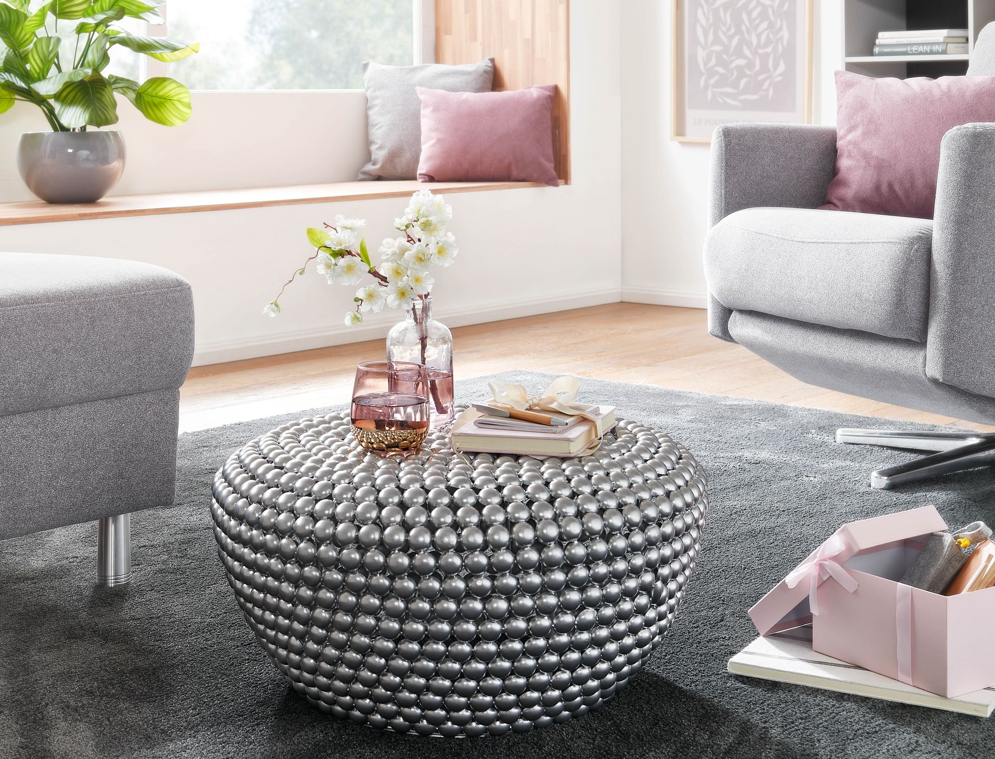 FineBuy Design Couchtisch rund 60 cm Metall - Handgefertigter runder Wohnzimmertisch aus Aluminium - Alu Loungetisch - Dekotisch | Farbe: Gold