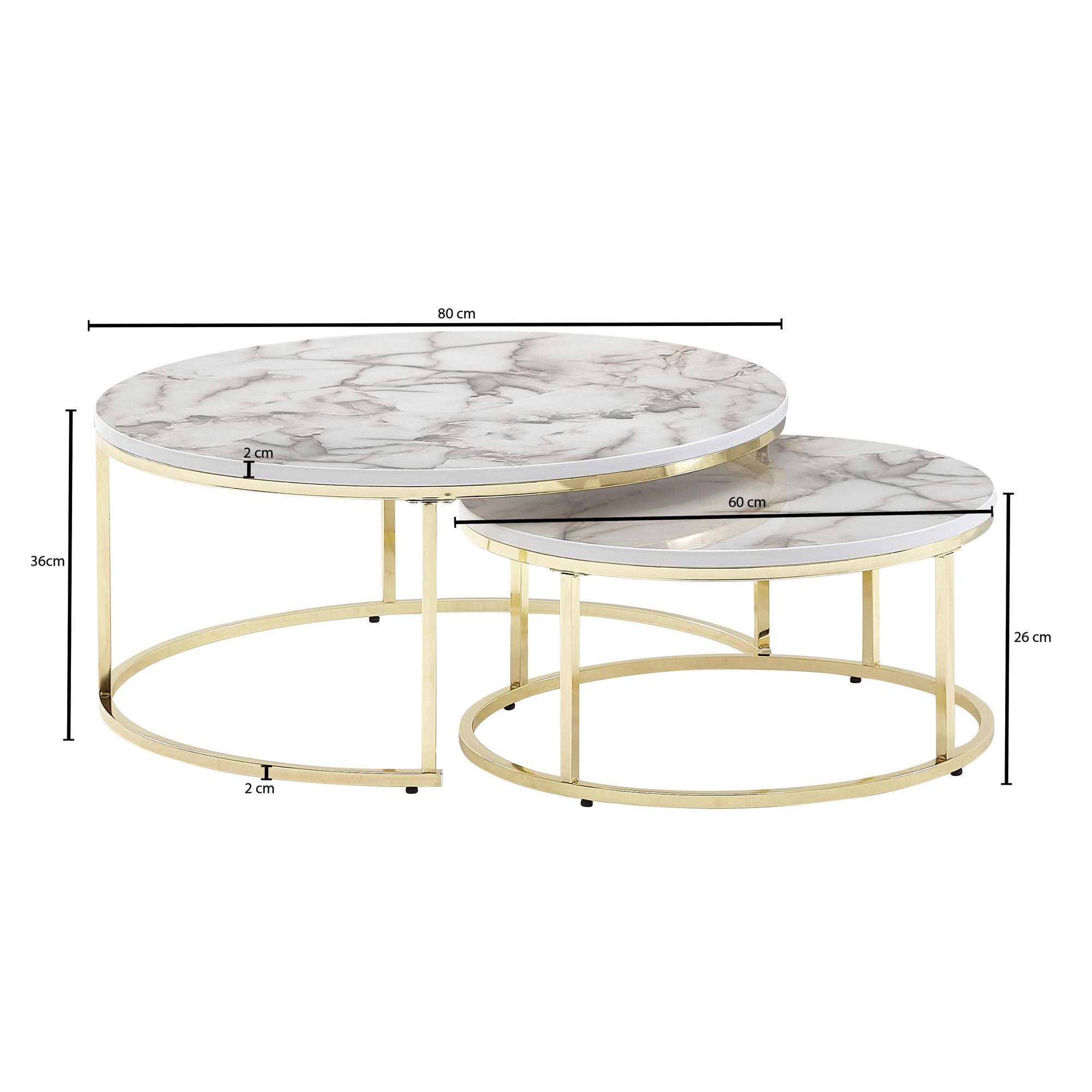 Couchtisch FineBuy Sofatisch 2er Set Weiß Marmor Optik Satztisch Tisch Rund – Ansicht 3