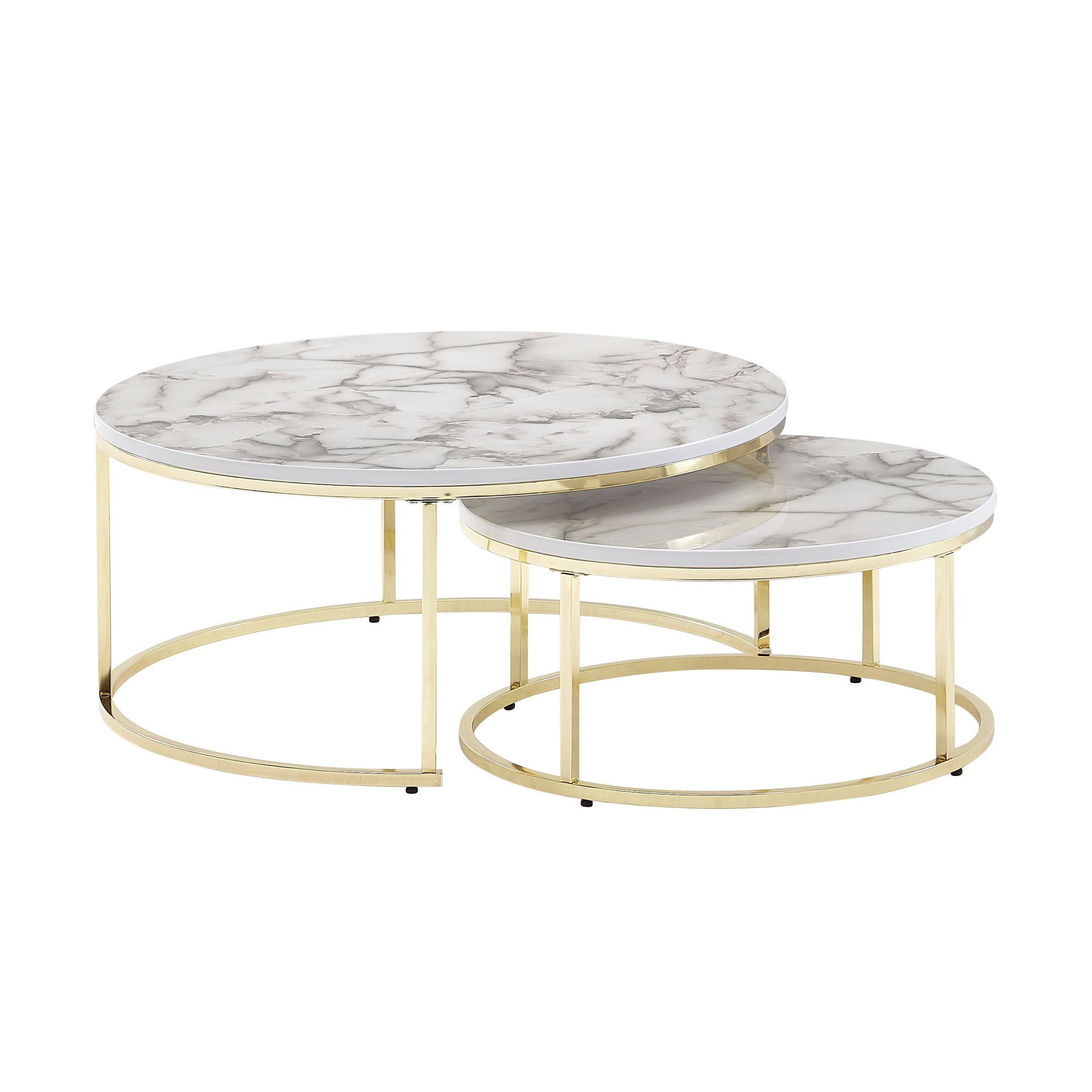 Couchtisch FineBuy Sofatisch 2er Set Weiß Marmor Optik Satztisch Tisch Rund – Ansicht 6