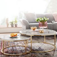 Couchtisch FineBuy Sofatisch 2er Set Weiß Marmor Optik Satztisch Tisch Rund – Ansicht 1