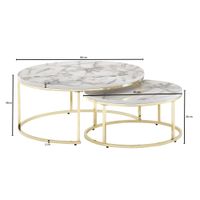 Couchtisch FineBuy Sofatisch 2er Set Weiß Marmor Optik Satztisch Tisch Rund – Ansicht 3
