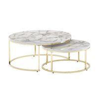 Couchtisch FineBuy Sofatisch 2er Set Weiß Marmor Optik Satztisch Tisch Rund – Ansicht 6