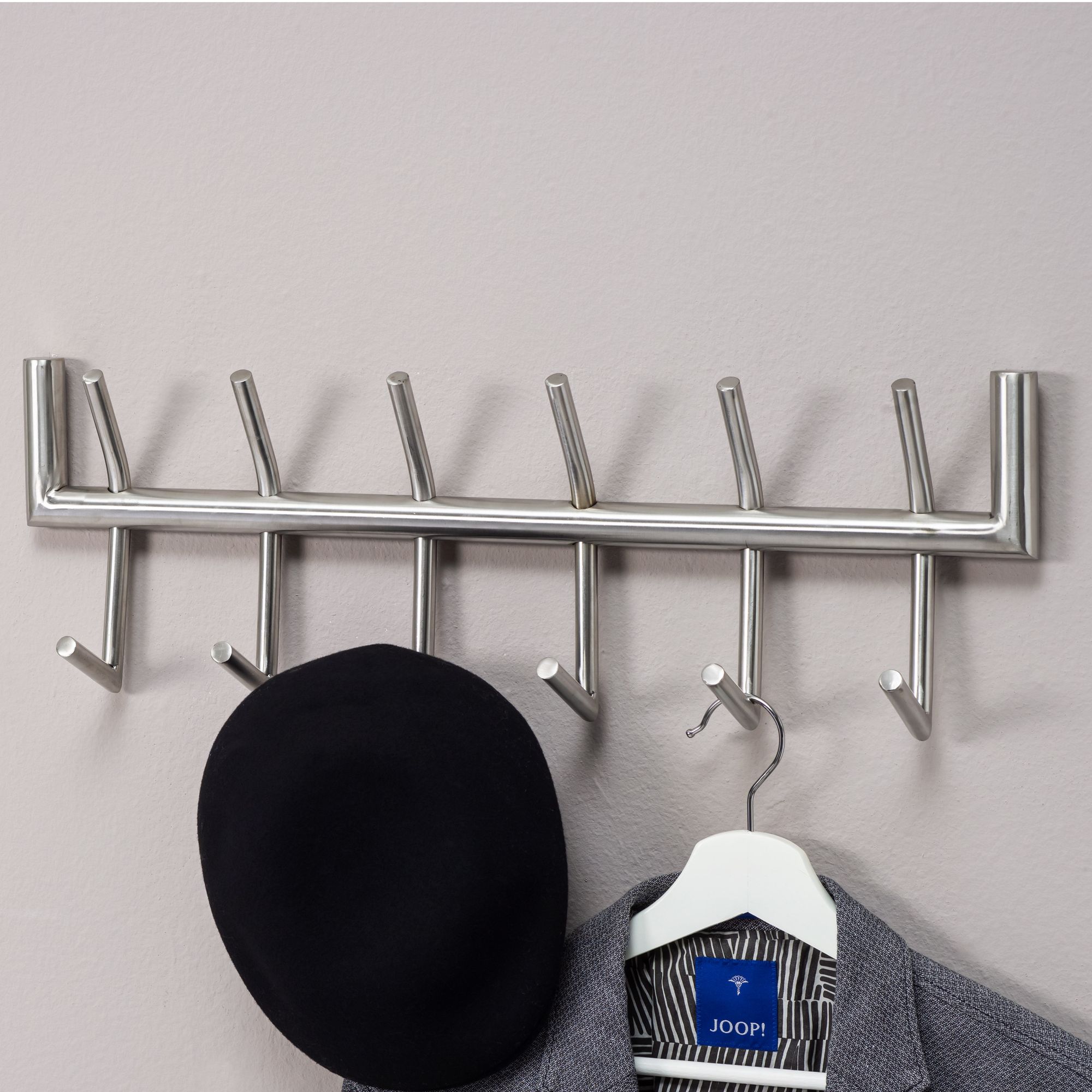 FineBuy Wandgarderobe Metall Silber 60 cm - Design Garderobenpaneel - Wand Garderobenleiste mit Hakenleiste -  6 Kleiderhaken | Farbe: Silber