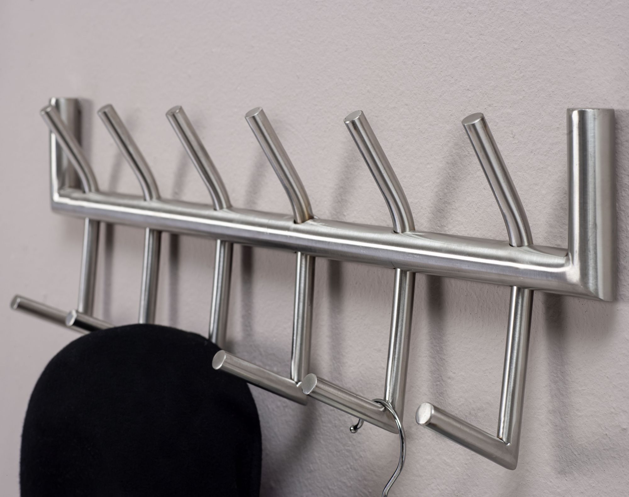 FineBuy Wandgarderobe Metall Silber 60 cm - Design Garderobenpaneel - Wand Garderobenleiste mit Hakenleiste -  6 Kleiderhaken | Farbe: Silber