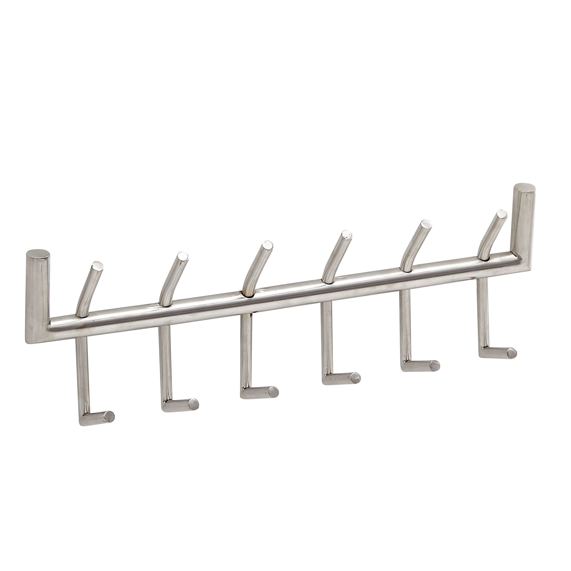 FineBuy Wandgarderobe Metall Silber 60 cm - Design Garderobenpaneel - Wand Garderobenleiste mit Hakenleiste -  6 Kleiderhaken | Farbe: Silber