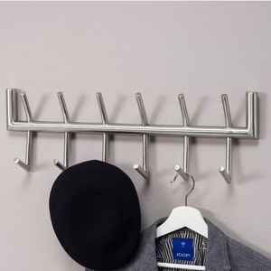 FB73823 FineBuy Wandgarderobe Metall Silber 60x19x10 cm Design Flurgarderobe Stahl, Hakenleiste Wandpaneel, Garderobe Wand, Garderobenleiste Flur 4251757706646