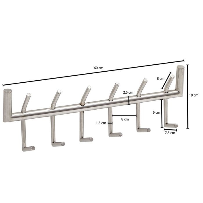 Wandgarderobe FineBuy Garderobe Metall 60 cm Silber Flur Hakenleiste Paneel – Maßzeichnung