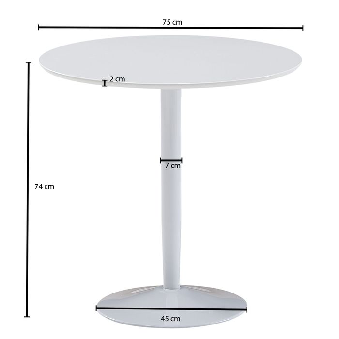 Esstisch FineBuy Esszimmertisch Rund 75x75x74cm Weiß Hochglanz Küchentisch Tisch – Maßzeichnung