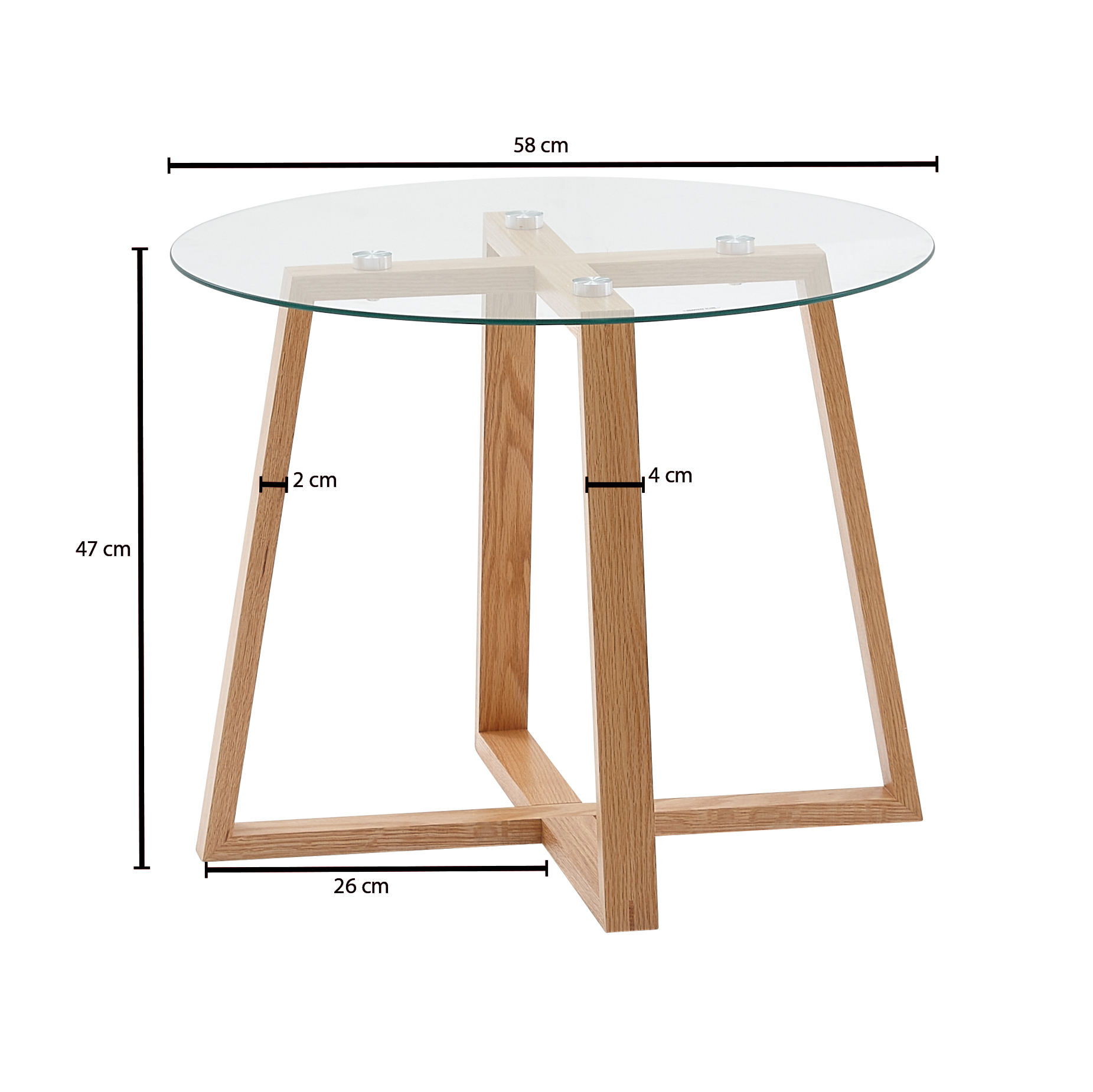 FineBuy Couchtisch Eiche Massivholz / Glas Sofatisch Rund Wohnzimmertisch, Design Stubentisch Modern, Holztisch Kaffeetisch, Tisch Wohnzimmer Echtholz | Farbe: Transparent