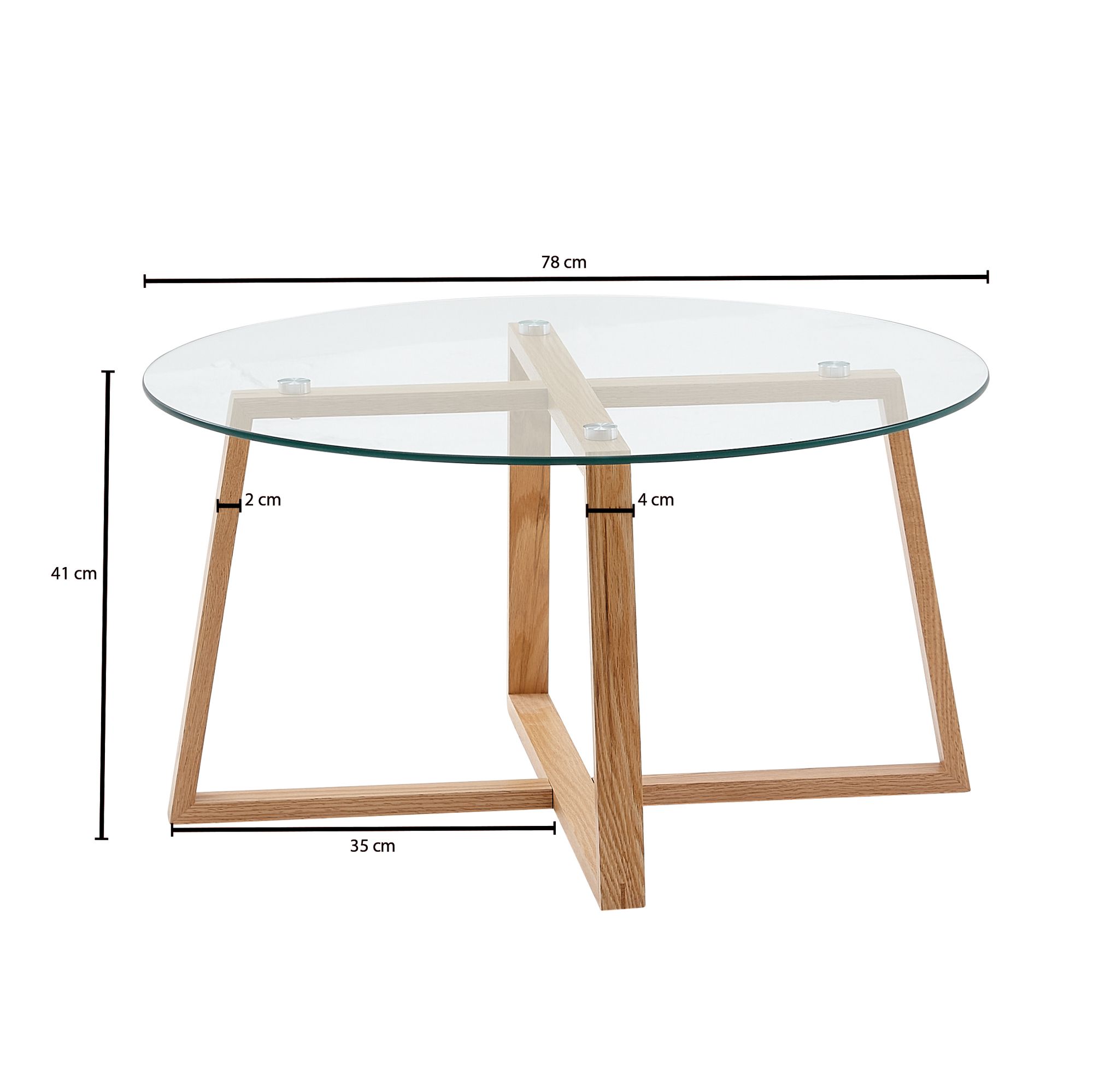 FineBuy Couchtisch Eiche Massivholz / Glas Sofatisch Rund Wohnzimmertisch, Design Stubentisch Modern, Holztisch Kaffeetisch, Tisch Wohnzimmer Echtholz | Farbe: Transparent