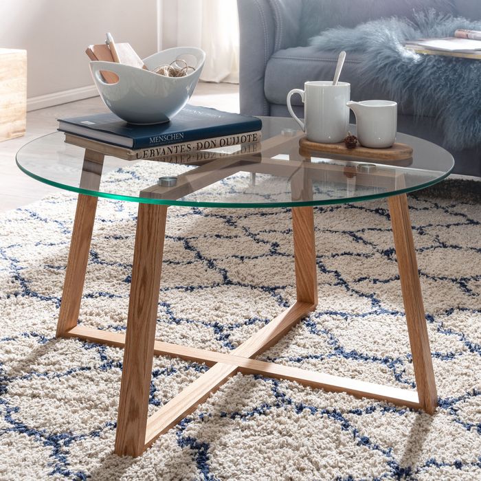 Couchtisch FineBuy Wohnzimmertisch Holz Glas Sofatisch Tisch Wohnzimmer  Rund | FineBuy